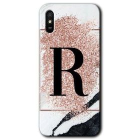 Xiaomi Redmi 9A Pembe Mermer Desenli R Harfi Baskılı Uyumlu Silikon Kılıf