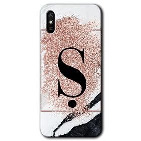 Xiaomi Redmi 9A Pembe Mermer Desenli S Harfi Baskılı Uyumlu Silikon Kılıf