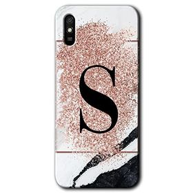 Xiaomi Redmi 9A Pembe Mermer Desenli S Harfi Baskılı Uyumlu Silikon Kılıf