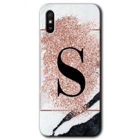 Xiaomi Redmi 9A Pembe Mermer Desenli S Harfi Baskılı Uyumlu Silikon Kılıf