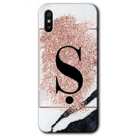 Xiaomi Redmi 9A Pembe Mermer Desenli S Harfi Baskılı Uyumlu Silikon Kılıf