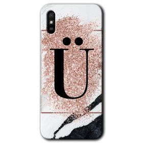 Xiaomi Redmi 9A Pembe Mermer Desenli T Harfi Baskılı Uyumlu Silikon Kılıf