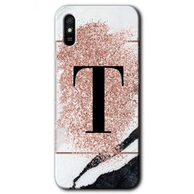 Xiaomi Redmi 9A Pembe Mermer Desenli T Harfi Baskılı Uyumlu Silikon Kılıf