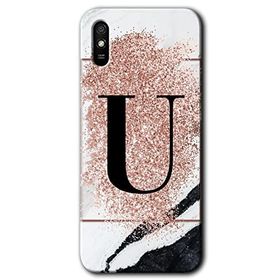 Xiaomi Redmi 9A Pembe Mermer Desenli U Harfi Baskılı Uyumlu Silikon Kılıf