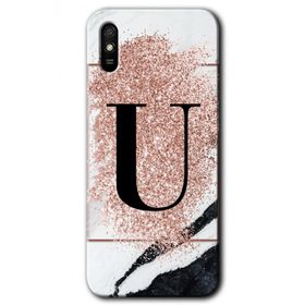 Xiaomi Redmi 9A Pembe Mermer Desenli U Harfi Baskılı Uyumlu Silikon Kılıf