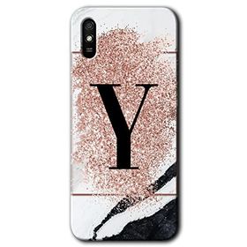 Xiaomi Redmi 9A Pembe Mermer Desenli Y Harfi Baskılı Uyumlu Silikon Kılıf