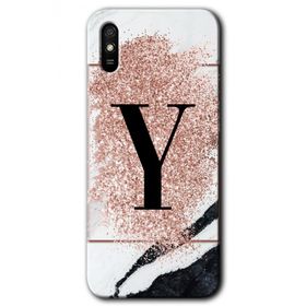 Xiaomi Redmi 9A Pembe Mermer Desenli Y Harfi Baskılı Uyumlu Silikon Kılıf