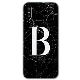 Xiaomi Redmi 9A Siyah Mermer Desenli B Harfi Baskılı Uyumlu Silikon Kılıf
