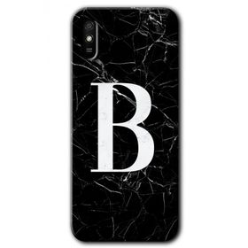 Xiaomi Redmi 9A Siyah Mermer Desenli B Harfi Baskılı Uyumlu Silikon Kılıf