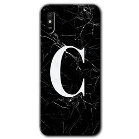 Xiaomi Redmi 9A Siyah Mermer Desenli C Harfi Baskılı Uyumlu Silikon Kılıf