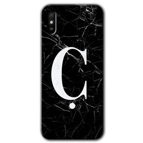 Xiaomi Redmi 9A Siyah Mermer Desenli C Harfi Baskılı Uyumlu Silikon Kılıf