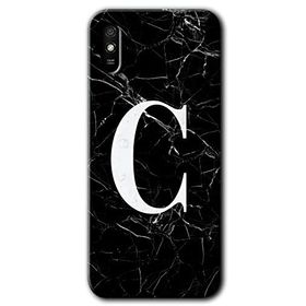 Xiaomi Redmi 9A Siyah Mermer Desenli C Harfi Baskılı Uyumlu Silikon Kılıf