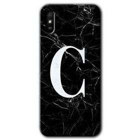 Xiaomi Redmi 9A Siyah Mermer Desenli C Harfi Baskılı Uyumlu Silikon Kılıf