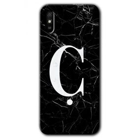 Xiaomi Redmi 9A Siyah Mermer Desenli C Harfi Baskılı Uyumlu Silikon Kılıf