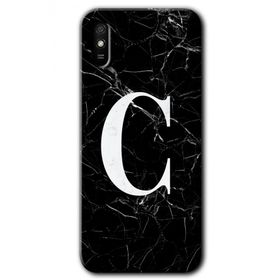 Xiaomi Redmi 9A Siyah Mermer Desenli C Harfi Baskılı Uyumlu Silikon Kılıf