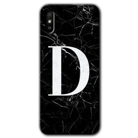 Xiaomi Redmi 9A Siyah Mermer Desenli D Harfi Baskılı Uyumlu Silikon Kılıf