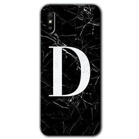 Xiaomi Redmi 9A Siyah Mermer Desenli D Harfi Baskılı Uyumlu Silikon Kılıf