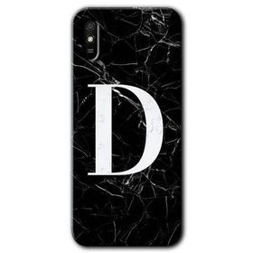 Xiaomi Redmi 9A Siyah Mermer Desenli D Harfi Baskılı Uyumlu Silikon Kılıf