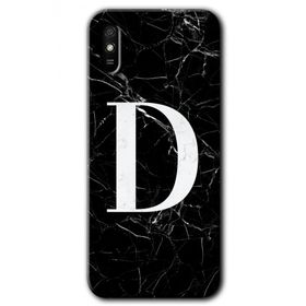 Xiaomi Redmi 9A Siyah Mermer Desenli D Harfi Baskılı Uyumlu Silikon Kılıf