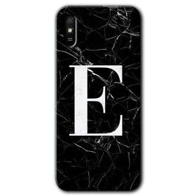 Xiaomi Redmi 9A Siyah Mermer Desenli E Harfi Baskılı Uyumlu Silikon Kılıf