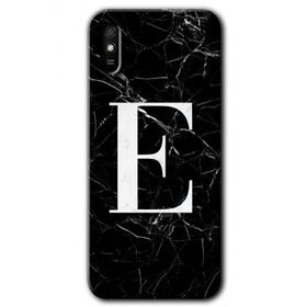 Xiaomi Redmi 9A Siyah Mermer Desenli E Harfi Baskılı Uyumlu Silikon Kılıf