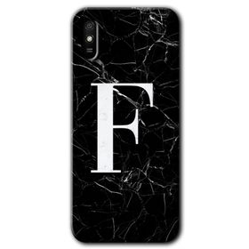 Xiaomi Redmi 9A Siyah Mermer Desenli F Harfi Baskılı Uyumlu Silikon Kılıf