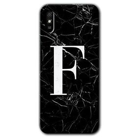 Xiaomi Redmi 9A Siyah Mermer Desenli F Harfi Baskılı Uyumlu Silikon Kılıf