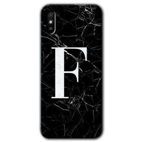 Xiaomi Redmi 9A Siyah Mermer Desenli F Harfi Baskılı Uyumlu Silikon Kılıf