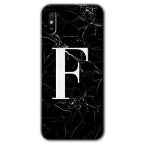 Xiaomi Redmi 9A Siyah Mermer Desenli F Harfi Baskılı Uyumlu Silikon Kılıf