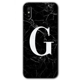 Xiaomi Redmi 9A Siyah Mermer Desenli G Harfi Baskılı Uyumlu Silikon Kılıf