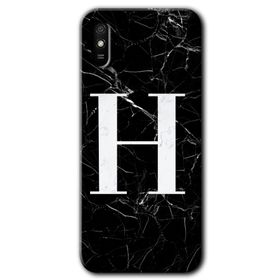 Xiaomi Redmi 9A Siyah Mermer Desenli H Harfi Baskılı Uyumlu Silikon Kılıf