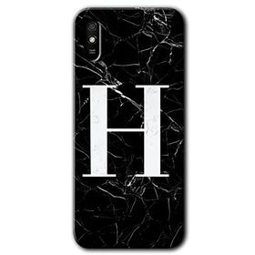 Xiaomi Redmi 9A Siyah Mermer Desenli H Harfi Baskılı Uyumlu Silikon Kılıf