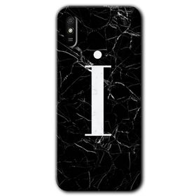 Xiaomi Redmi 9A Siyah Mermer Desenli İ Harfi Baskılı Uyumlu Silikon Kılıf