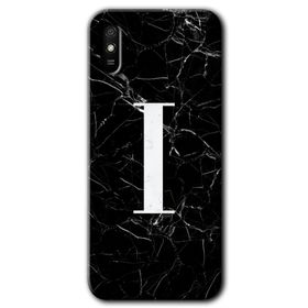 Xiaomi Redmi 9A Siyah Mermer Desenli İ Harfi Baskılı Uyumlu Silikon Kılıf