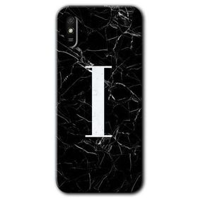 Xiaomi Redmi 9A Siyah Mermer Desenli İ Harfi Baskılı Uyumlu Silikon Kılıf