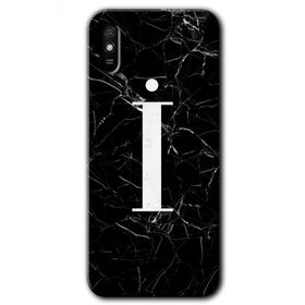 Xiaomi Redmi 9A Siyah Mermer Desenli İ Harfi Baskılı Uyumlu Silikon Kılıf