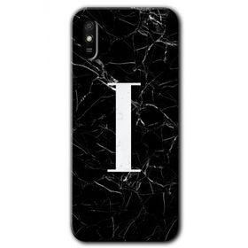 Xiaomi Redmi 9A Siyah Mermer Desenli İ Harfi Baskılı Uyumlu Silikon Kılıf
