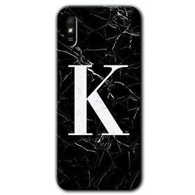 Xiaomi Redmi 9A Siyah Mermer Desenli K Harfi Baskılı Uyumlu Silikon Kılıf