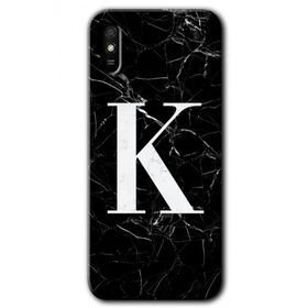 Xiaomi Redmi 9A Siyah Mermer Desenli K Harfi Baskılı Uyumlu Silikon Kılıf