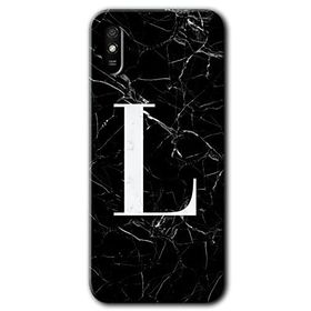 Xiaomi Redmi 9A Siyah Mermer Desenli L Harfi Baskılı Uyumlu Silikon Kılıf