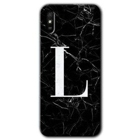 Xiaomi Redmi 9A Siyah Mermer Desenli L Harfi Baskılı Uyumlu Silikon Kılıf