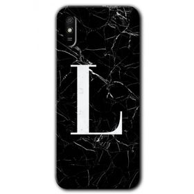 Xiaomi Redmi 9A Siyah Mermer Desenli L Harfi Baskılı Uyumlu Silikon Kılıf