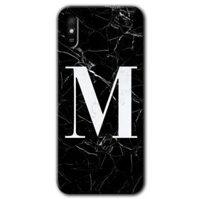 Xiaomi Redmi 9A Siyah Mermer Desenli M Harfi Baskılı Uyumlu Silikon Kılıf