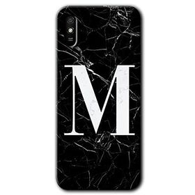 Xiaomi Redmi 9A Siyah Mermer Desenli M Harfi Baskılı Uyumlu Silikon Kılıf
