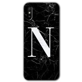 Xiaomi Redmi 9A Siyah Mermer Desenli N Harfi Baskılı Uyumlu Silikon Kılıf