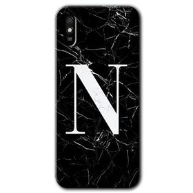 Xiaomi Redmi 9A Siyah Mermer Desenli N Harfi Baskılı Uyumlu Silikon Kılıf