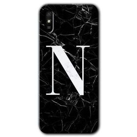 Xiaomi Redmi 9A Siyah Mermer Desenli N Harfi Baskılı Uyumlu Silikon Kılıf