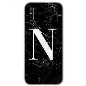 Xiaomi Redmi 9A Siyah Mermer Desenli N Harfi Baskılı Uyumlu Silikon Kılıf