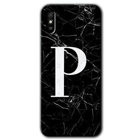 Xiaomi Redmi 9A Siyah Mermer Desenli P Harfi Baskılı Uyumlu Silikon Kılıf