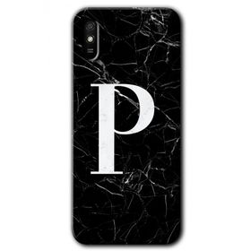 Xiaomi Redmi 9A Siyah Mermer Desenli P Harfi Baskılı Uyumlu Silikon Kılıf